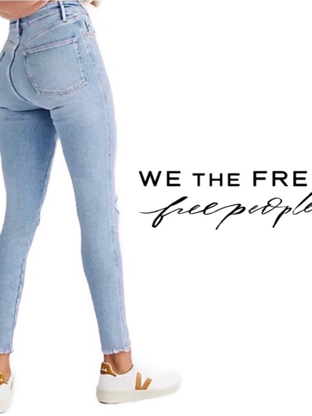 FREE PEOPLE We The Free High Rise Jegging Jeans 26 Havana Blue Frayed Light Wash